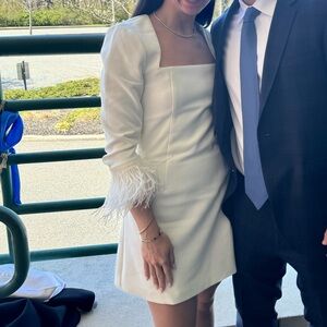 LIKELY Cher Long Sleeve White Mini Dress with Feathers Size US 2